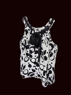 Alyx Sleeveless Blouse Black White Tie Round Neck Size XL Preppy